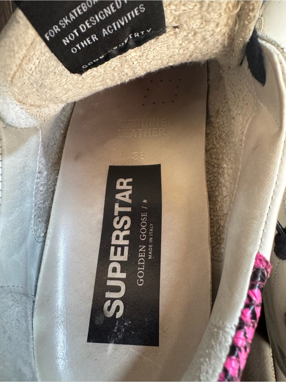 Golden Goose Superstar Sneakers Black Glitter Star Pink Heel Size 38 - Picture 7 of 9